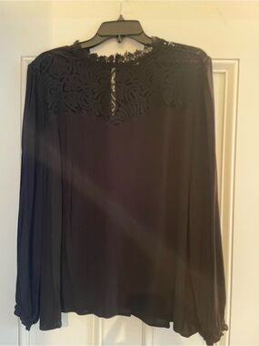 Penningtons Black Lace-Yoke Long Sleeve Blouse